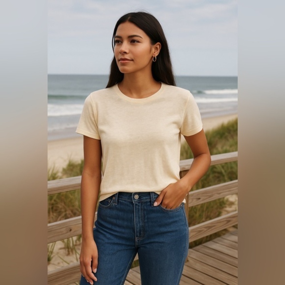 Ivory Linen Blend Crewneck Tee | J.Crew Timeless Basic Linen Relaxed NWT M #2188